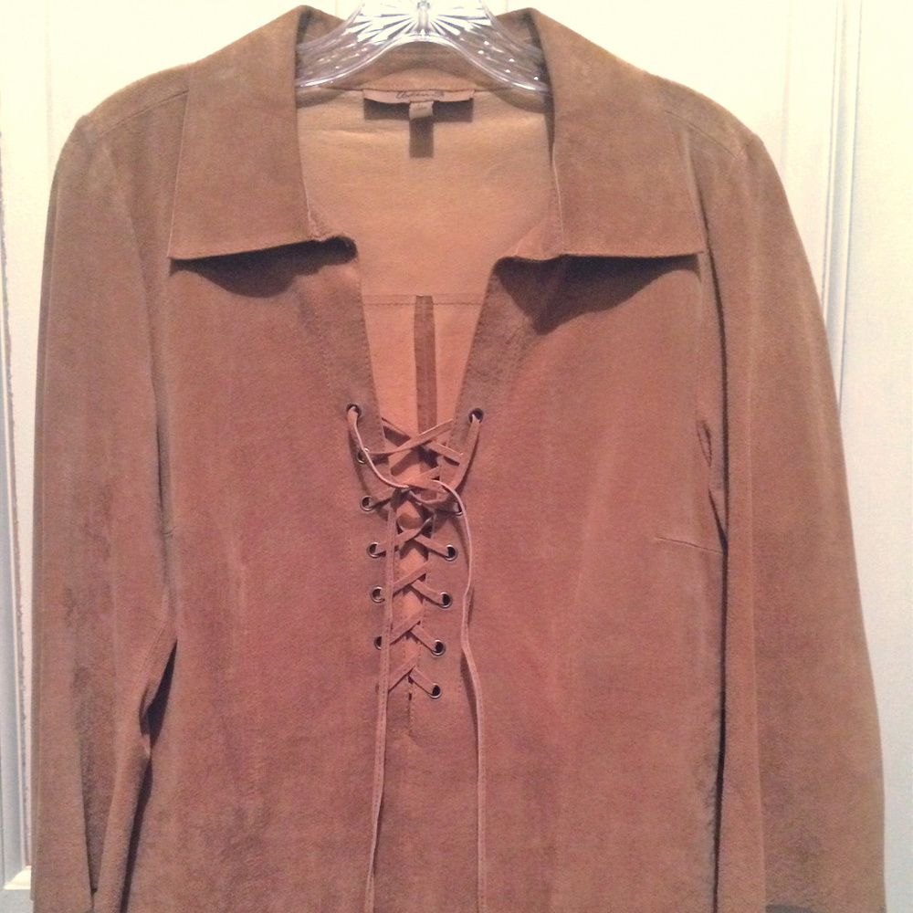 VINTAGE ARDEN B SUEDE LACE-UP TOP - SIZE L